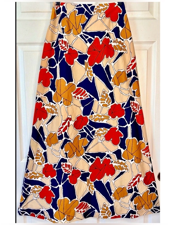 Vintage Dresses & Skirts - VTG 60s 70s Colorful Abstract Flower Power Hippie MOD Polyester Maxi Skirt Small